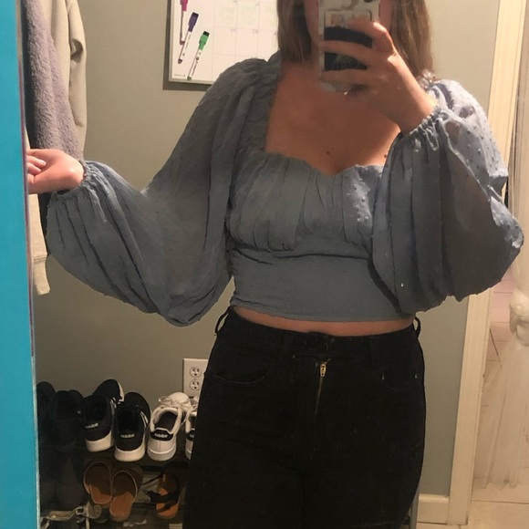 Blue Puffy Long Sleeve Crop Top Size Small from Shein - Picture 2 of 6